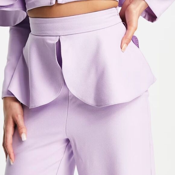 NWT ASOS LUXE Wide Flare Leg Tailored Pants Frill Overlay Lilac Purple 4 - Picture 3 of 14